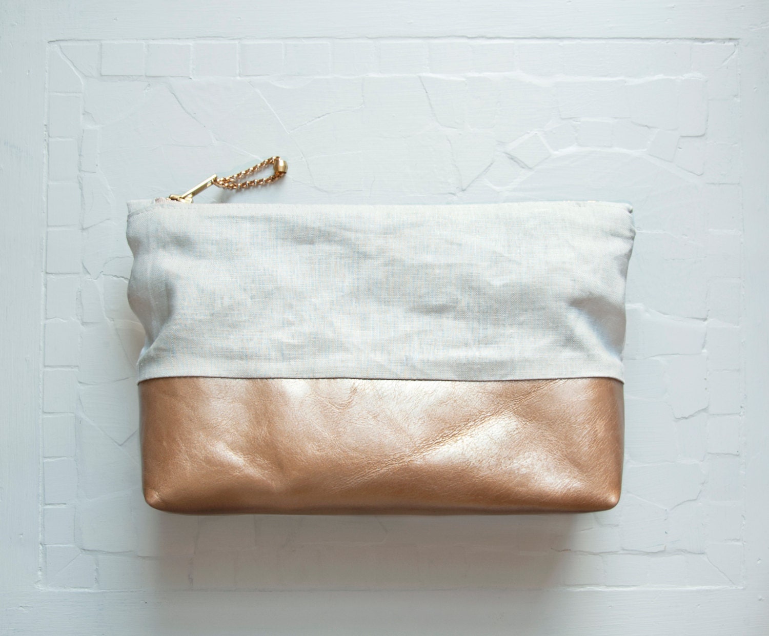 ESSENTIAL Make Up Case.  Linen and Leather Cosmetic Case. Leather Make Up Bag.