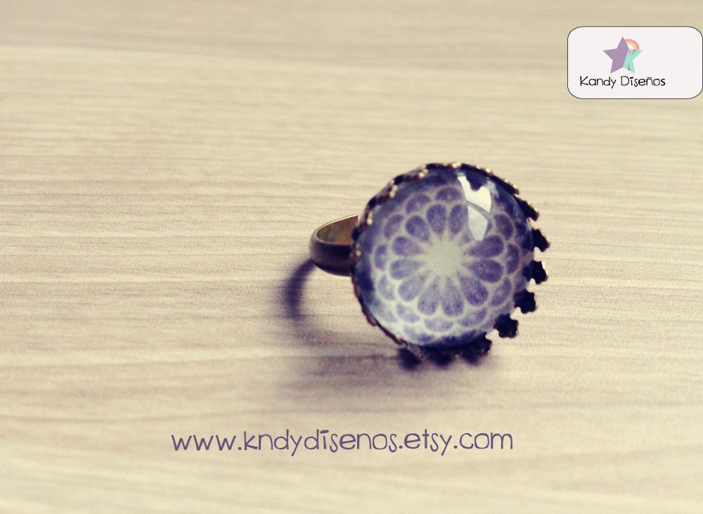 Mandala purple Ring Adjustable Tiny vintage crown ring Flower ring Boho jewelry Photography jewelry