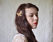 Princess of butterflies 2- 20s gatsby brass butterfly gold wedding prom hair pin barrette hair pin - theancientmuse