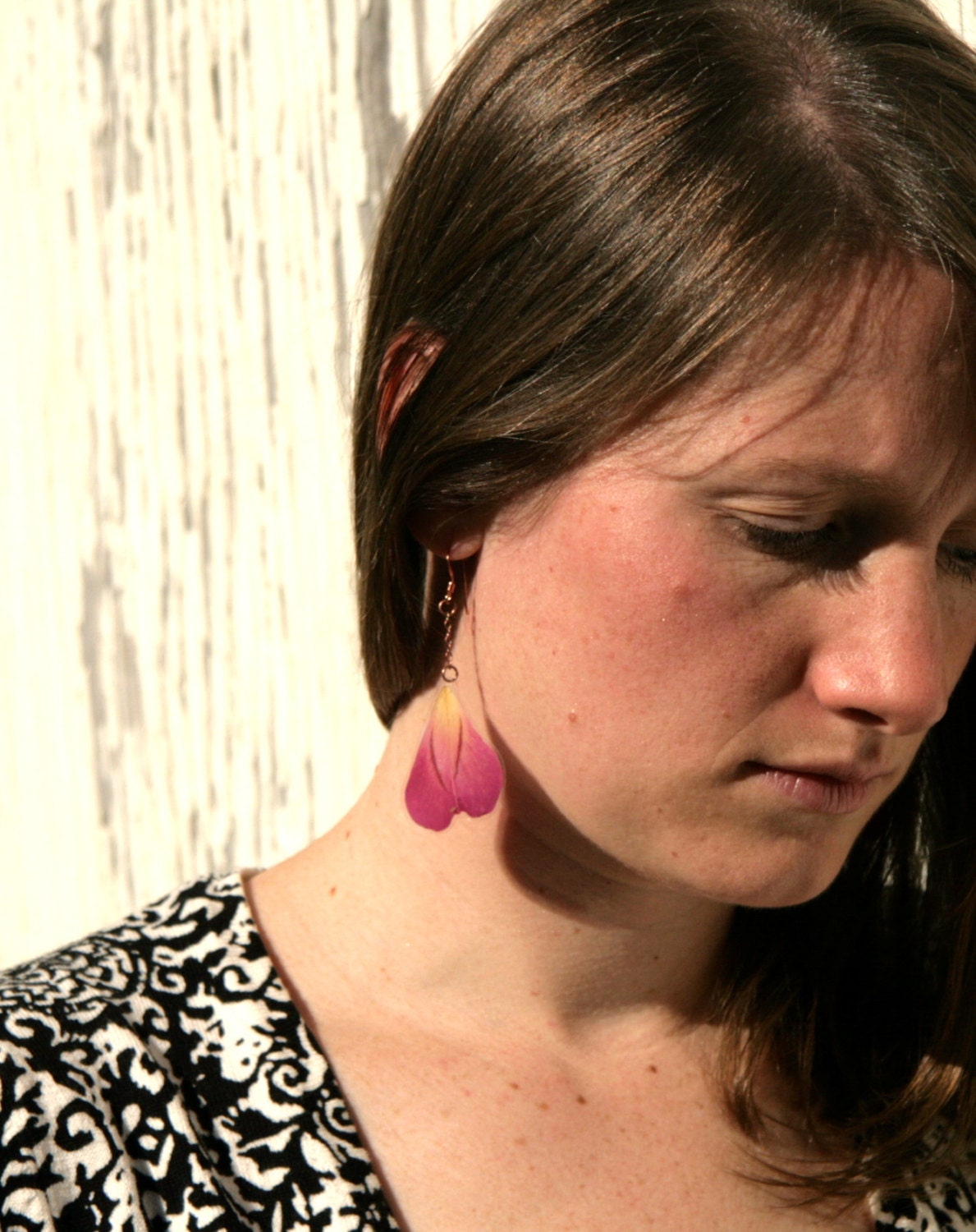 Fuchsia Rose Pressed Flower Petal Earrings