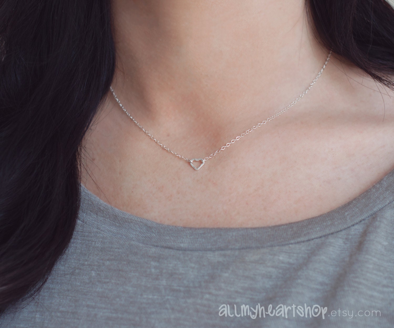 Tiny Heart Necklace - Sterling Silver Hammered Heart