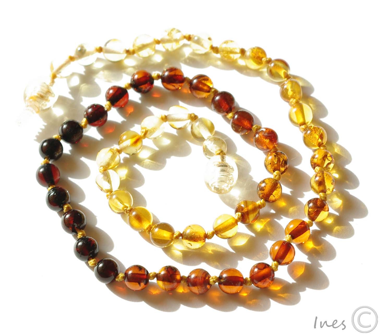 Baltic Amber Baby Teething Necklace Rainbow Color Round Beads 114