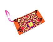 Chinese embroiedery bag,orange cross-stitch bag,oriental style wristlet bag,cellphone bag,coin bag, purse,wallet,gift for her