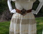1970's Cream Gauze-Crochet Spanish style Dress- Romantic Bohemian Wedding