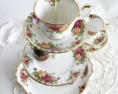 Royal Albert 3 tier cake stand / cupcake display: Old Country Roses tiered cake stand for an English style mad hatter tea party