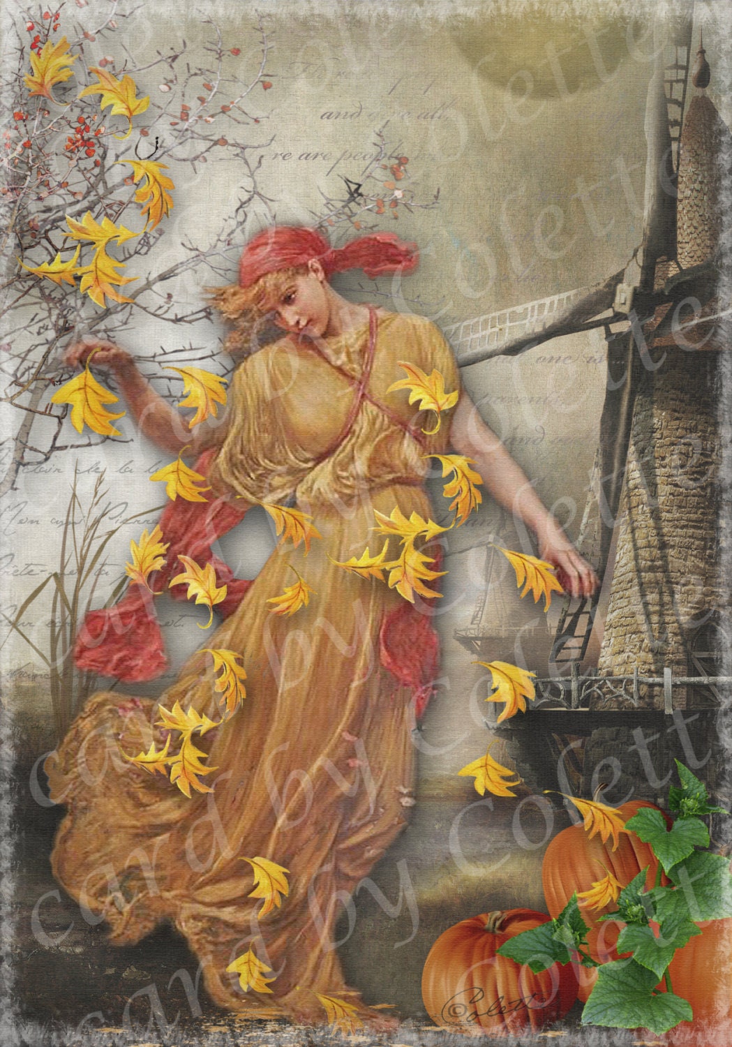 Falling Leaves Digital Collage Greeting Card