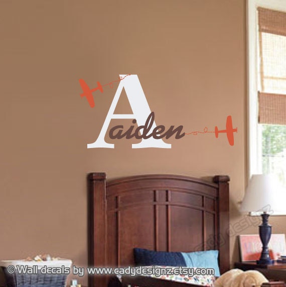 Name Airplanes Baby Nursery Wall Decal - Vinyl Monogram - Nursery Decor - Boys Room - Vinyl Wall Stickers - Vinyl Wall Decals
