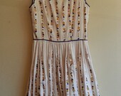 50s/60s White Pleated Sundress With Flowers