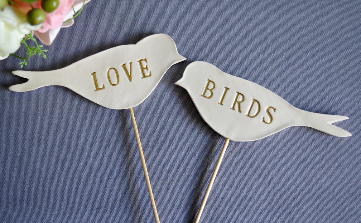 Gold Love Bird Wedding Cake Toppers
