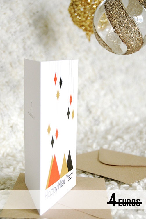 Greeting Card "Mountains" Black, Red & Beige - Kraft Envelope