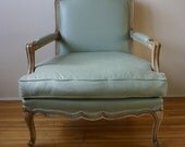 Vintage Bergere Chair Grey Wood Frame and Green Upholstery