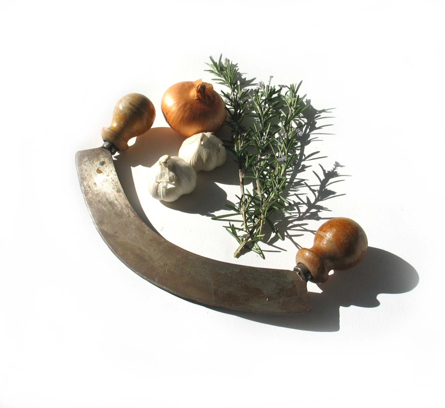 Antique and rare Herb Chopper- Mezzaluna -  wooden handle - ergonomic shape - 1930s, 30s