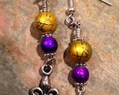 Fluer De Lis Purple & Gold Beaded LSU Tigers Bead Earrings Louisiana State University Hand Crafted Metal Jewelry