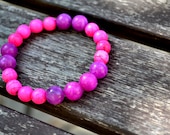 Stackable Pink and Purple Magnesite Stone Elastic Bracelet - Beaded Color Block Arm Party