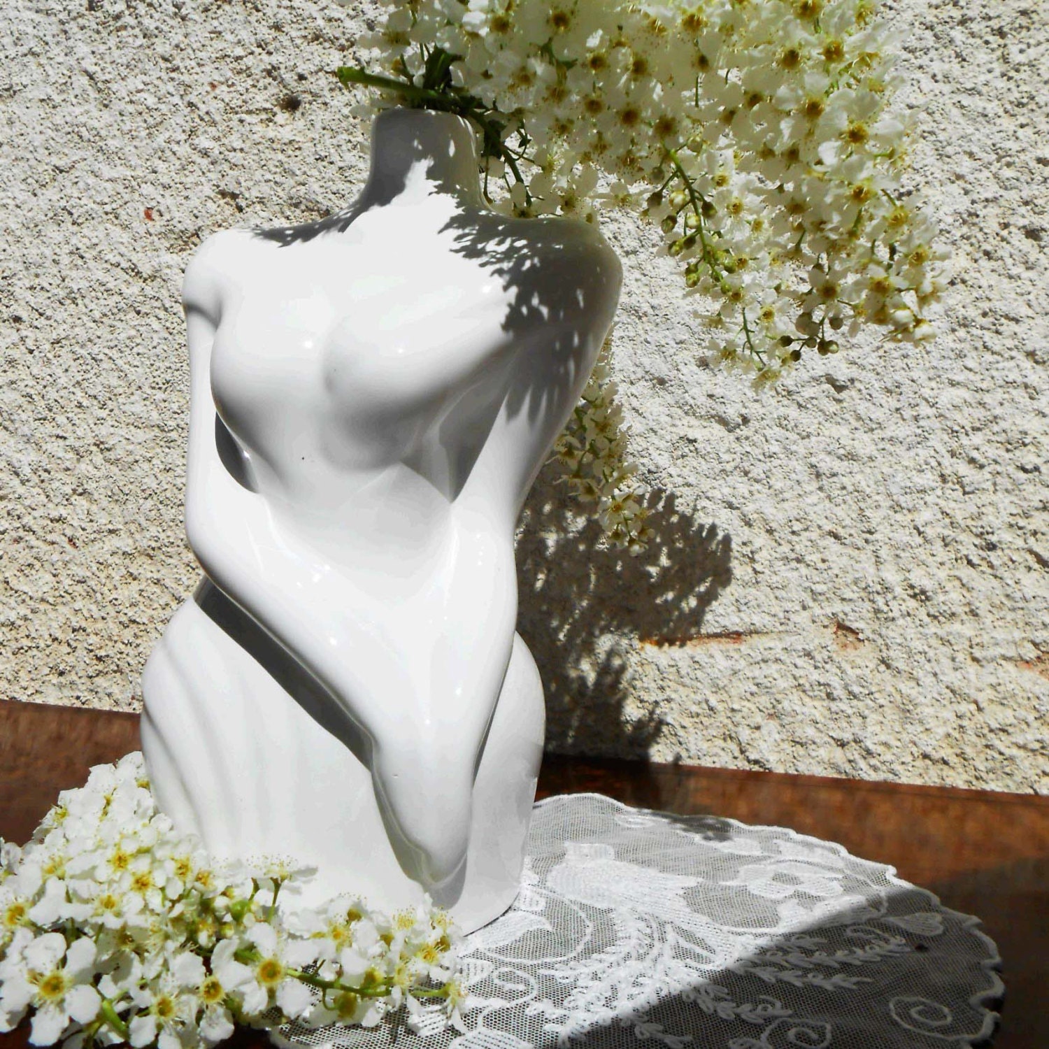 vintage nude sculpture / statue white vase art pottery antique porcelain ceramics