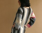 Oversized Ombre Gradient Striped Grey And Pink Hand Knit Sweater  / Tunic Modern Minimalist Womens Clothing Spring Mothers Day Gift