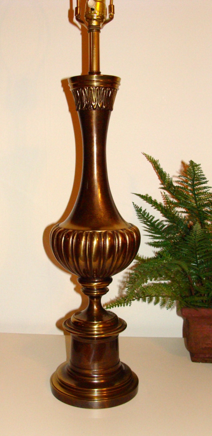 LARGE Vintage Pair of  3FT Tall Brass Hollywood Regency Lamps Matching Pair with Shades All Original