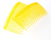 Vintage Hair Comb Set, Sunny Lemon Yellow Celluloid, HONG KONG, 1970s Mid Century, Spring Summer Accessory Jewelry