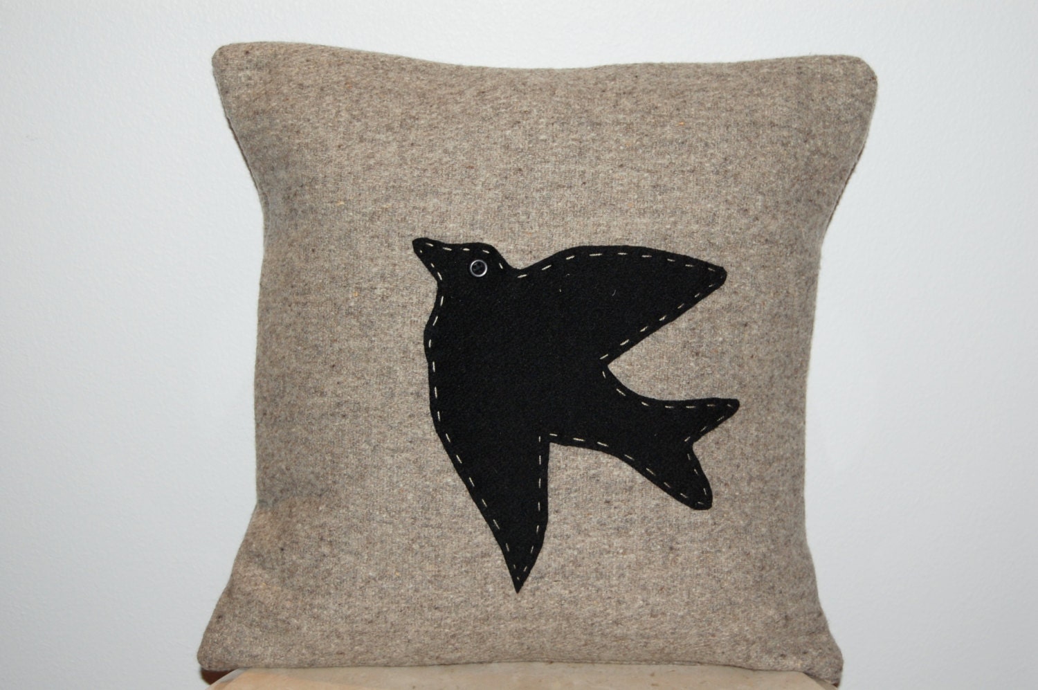 CUSTOM Woolen Colors Put a Bird On It Novelty Square Throw Pillow Shabby Chic Handmade Upcycled Vintage Pendleton Wool Blanket 14 x 14