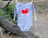 Heart Mom Onesie on Grey - Heather Grey American Apparel Cotton Felt Applique Bodysuit - First Mothers Day - Toddler Boy or Girl