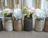Mason Jars, Ball jars, Painted Mason Jars, Flower Vases, Rustic Wedding Centerpieces, brown Mason Jars