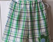 Toddler Boys Shorts - Green, Blue, Navy and White Plaid Frog Shorts- Size 2T