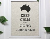 Australia Keep Calm Travel Poster - 8 x 10 Art Print - Keep Calm and Go To Australia - Shown in Light Tan Parchment