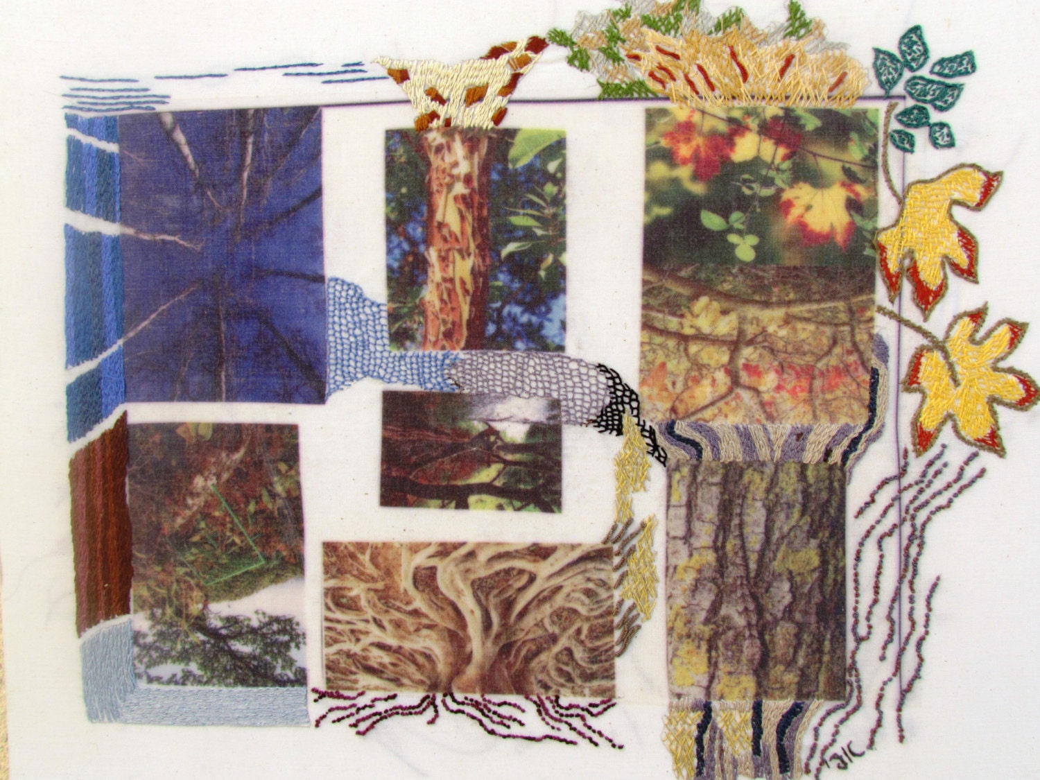 TREES, mixed media,  Hand embroidery,  wall decor,  fiber art OOAK