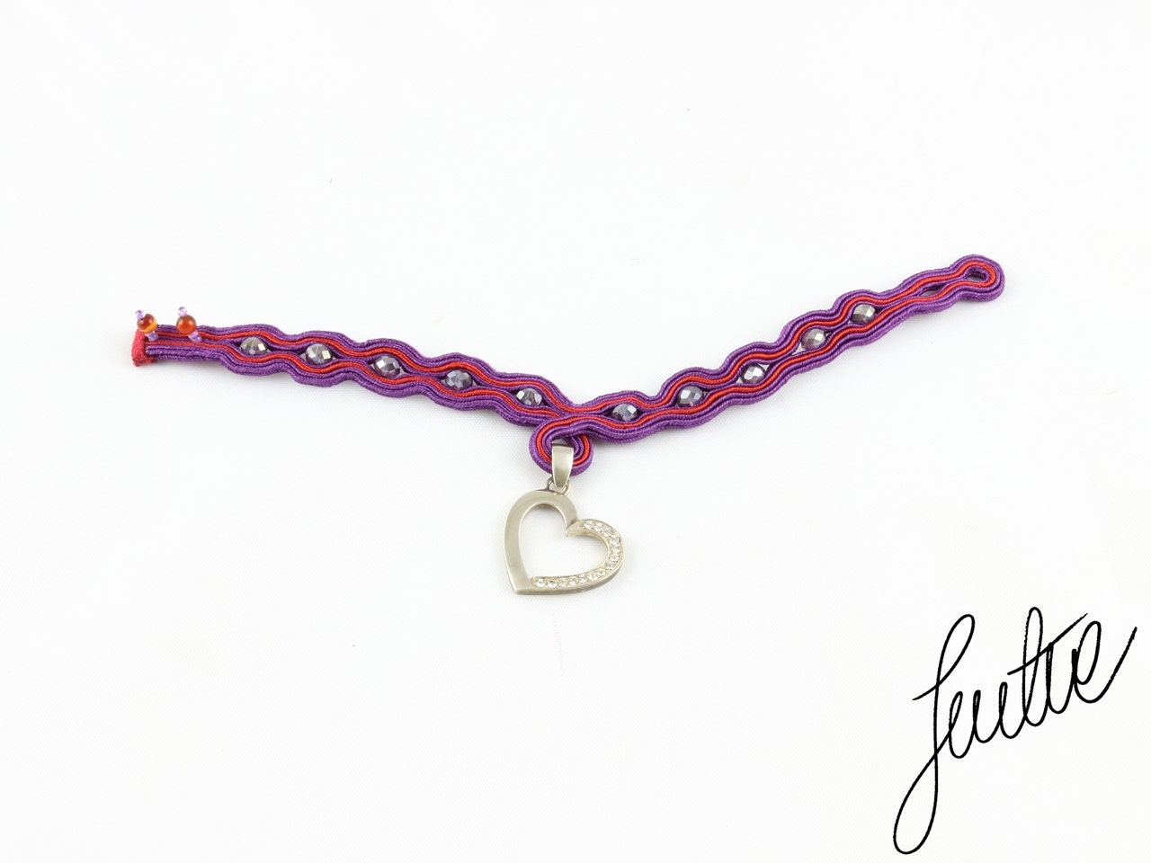 Bracelet with a silver heart, with crystals and zircons - Colorful Dreams - JustineWorld