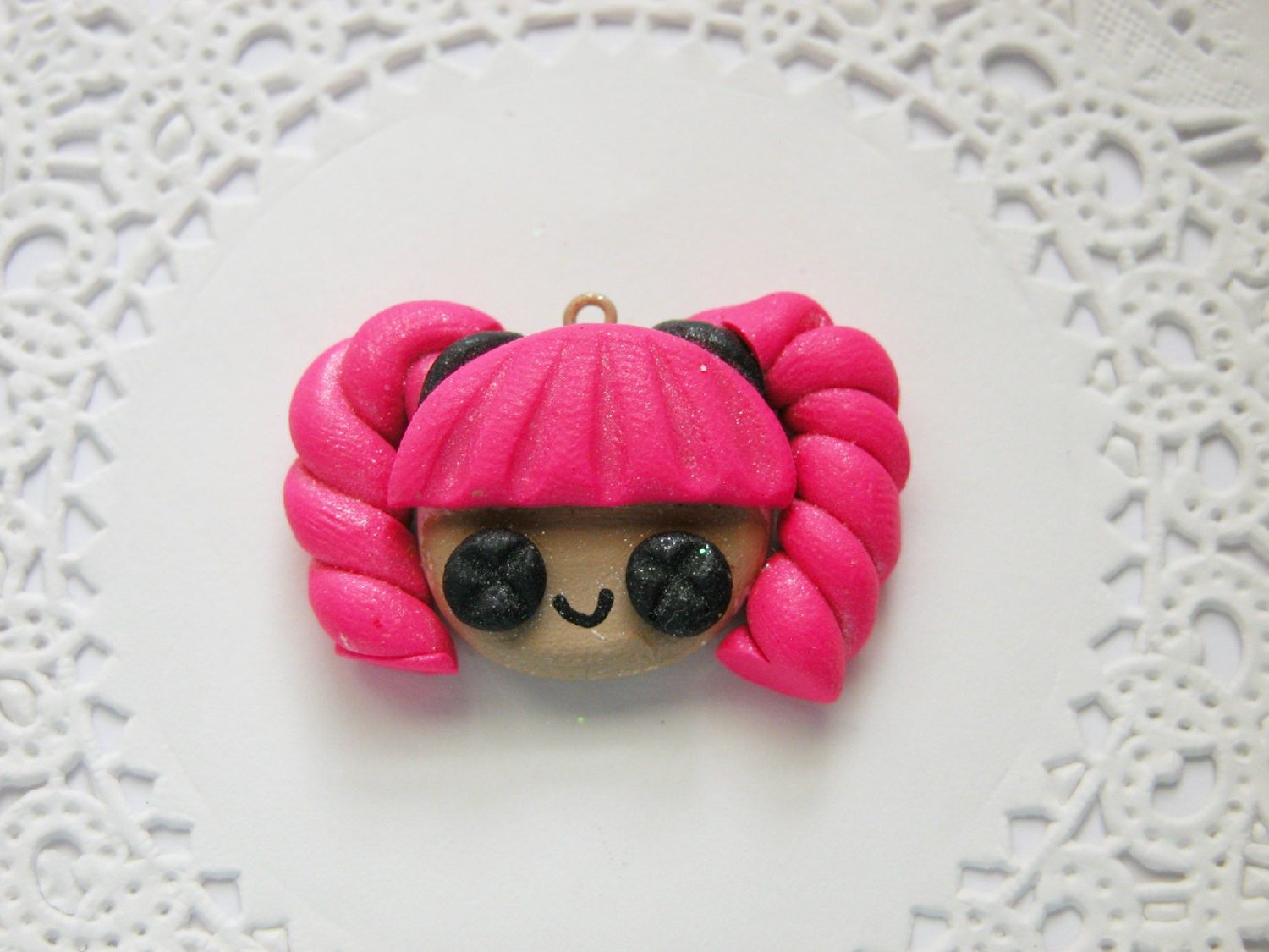 Lala Loopsy Necklace Charm, Chunky Pendant, Clay Charm, Clay Bead, Clay Button, Clay Bow Center, Clay Magnet, Clay Scrapbook Brads - 1pc