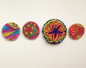 Set of Hand painted colorful magnets-Handmade pattern magnet with seed beads -colorful decoupage decor original painting abstract art.