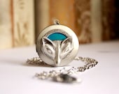 Silver Locket / Fox Locket / Blue Green / Photo Locket / Personalized Secret Message