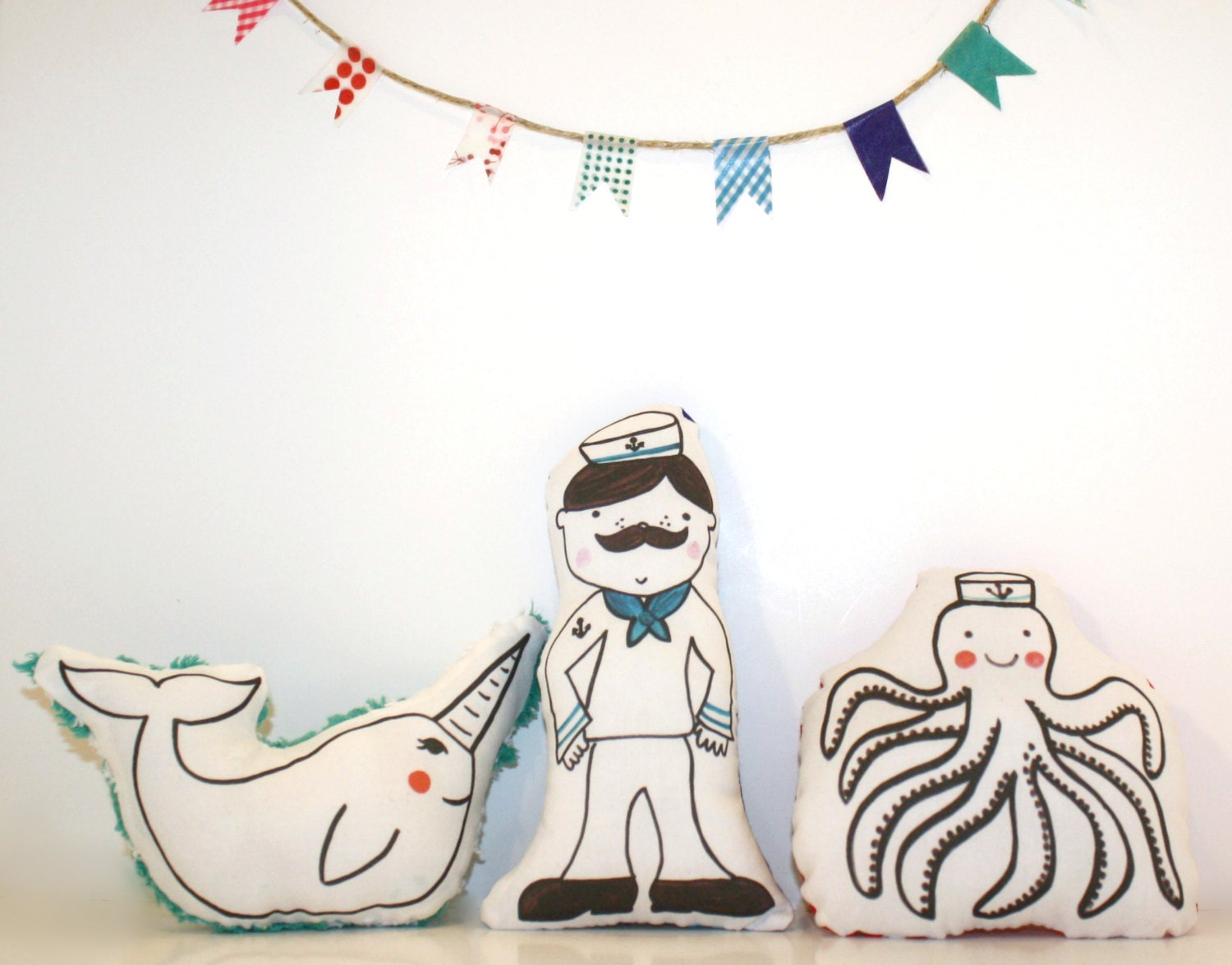 Organic Plush Rattle Dolls - Set of 3 - Let's Set Sail for Adventure - Narwhal, Sailor and Octopus
