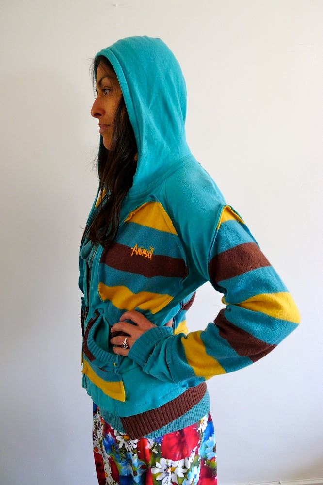 Upcycled Hoody Stripey Jumper Sweater Cardigan Jacket Made in England UK