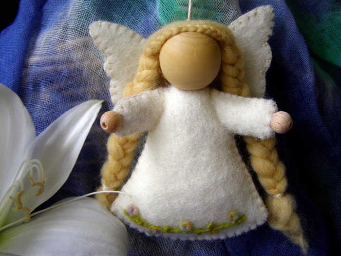 Felt Fairy - Waldorf  inspired hanging fairy, Made In Australia, natural wool felt, needle felted dress.
