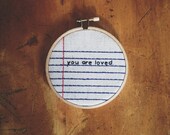 Notebook Lined Paper Cross Stitch Embroidery Wall Hanging 'you are loved' Hoop Gift for Valentine's Day or Anniversary