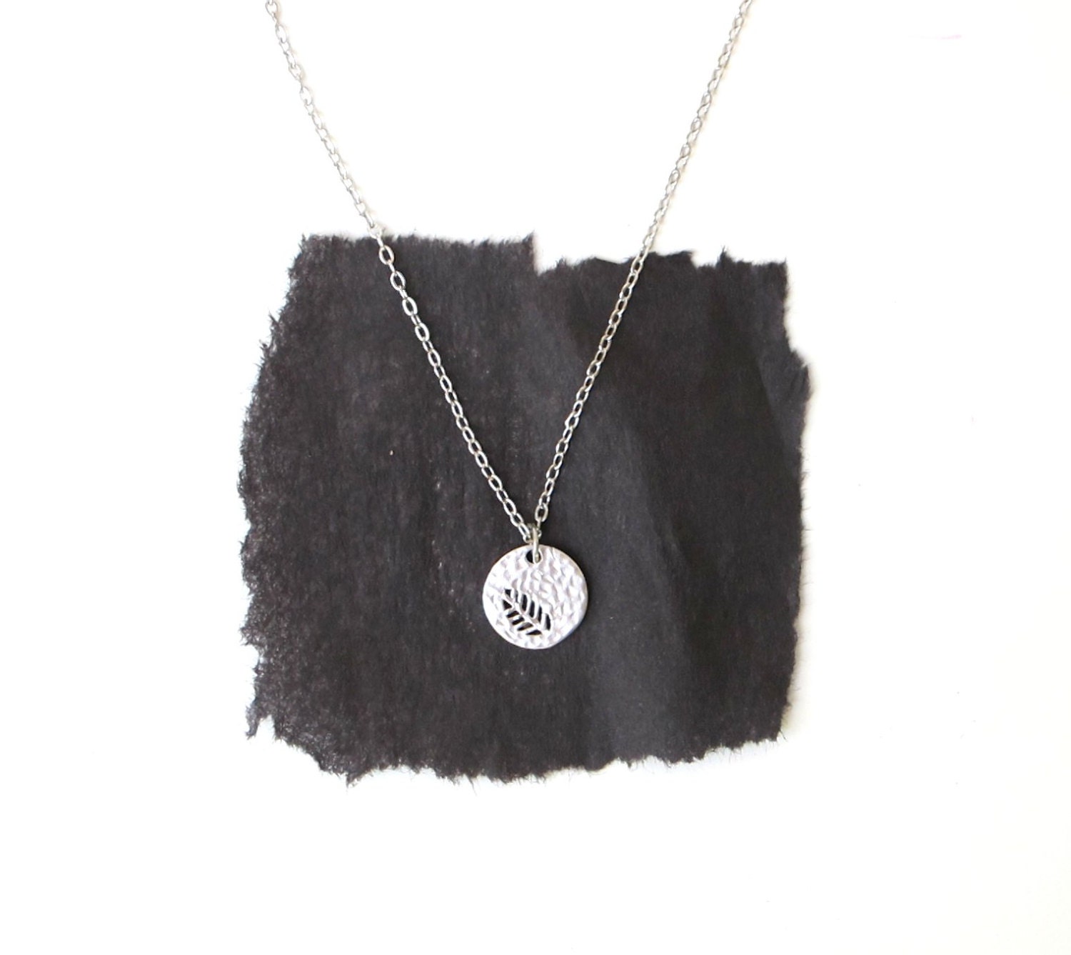 Hammered Disc Necklace - Silver Foliage
