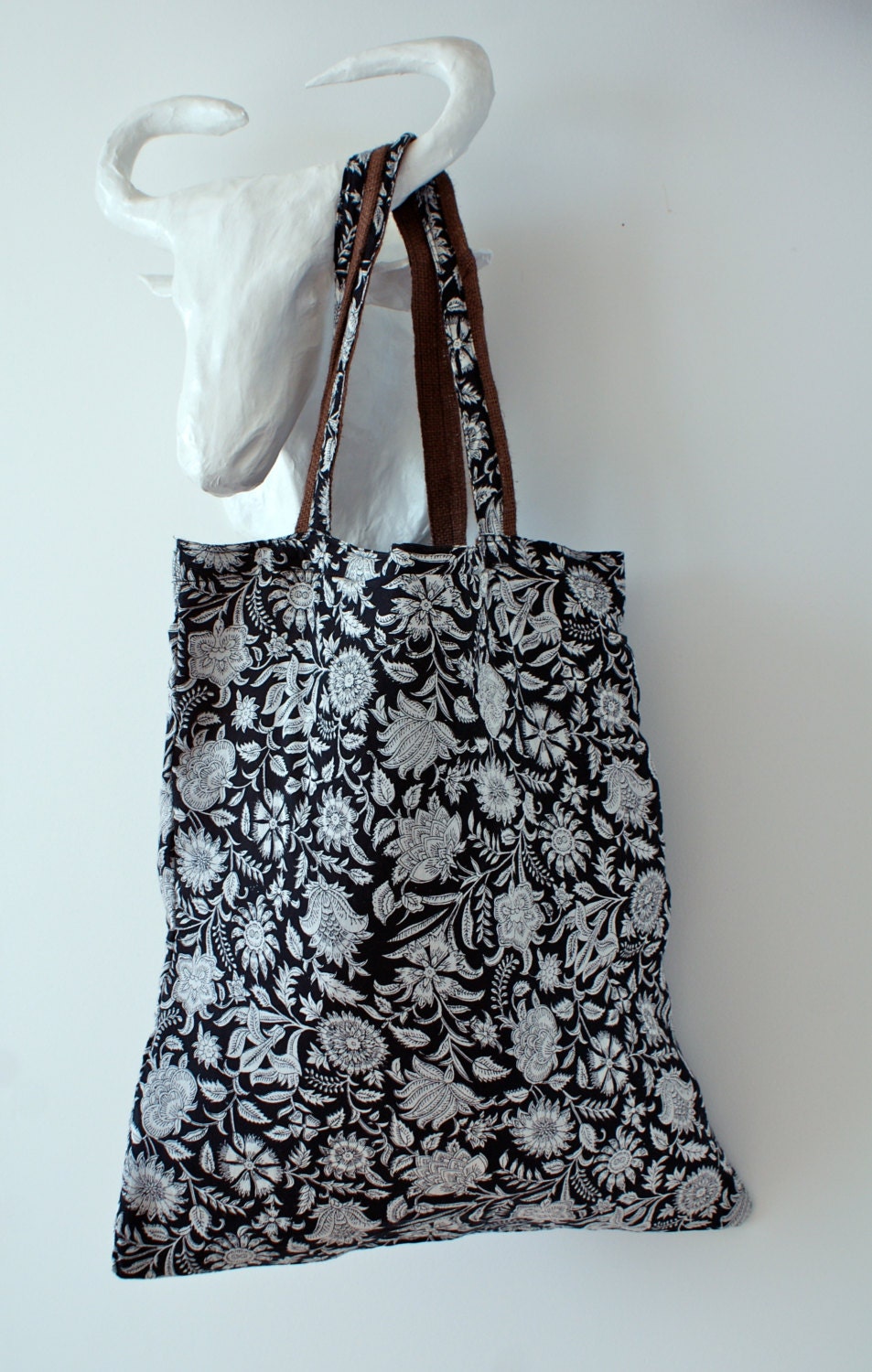 Indian Hand Block Print Organic Cotton Voile and Jute Burlap Market Grocery,Shopping, Beach Laptop Tote Bag Reversible Extra Large