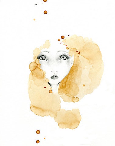 Pencil Drawing Fantasy Illustration / Drawing Giclee Print of my Original Pencil Drawing Coffee Staining ohtteam