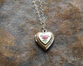 Vintage Guilloche Heart Locket Pendant Necklace