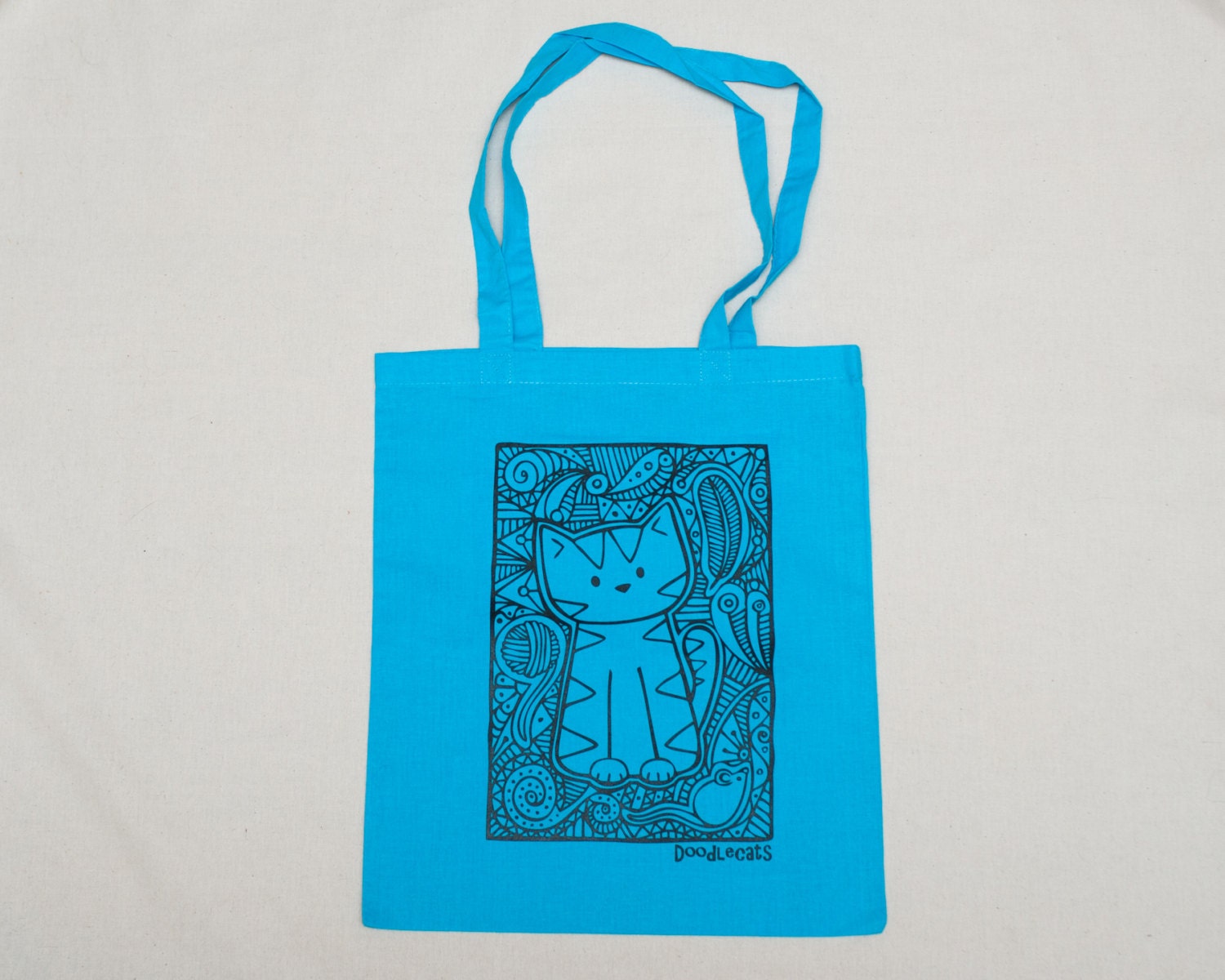 Pattern Cat - Cotton Bag - Sky Blue