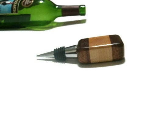 Wood Bottle Stopper  - Upcycled Wine Stopper - Maple and Walnut - READY TO SHIP