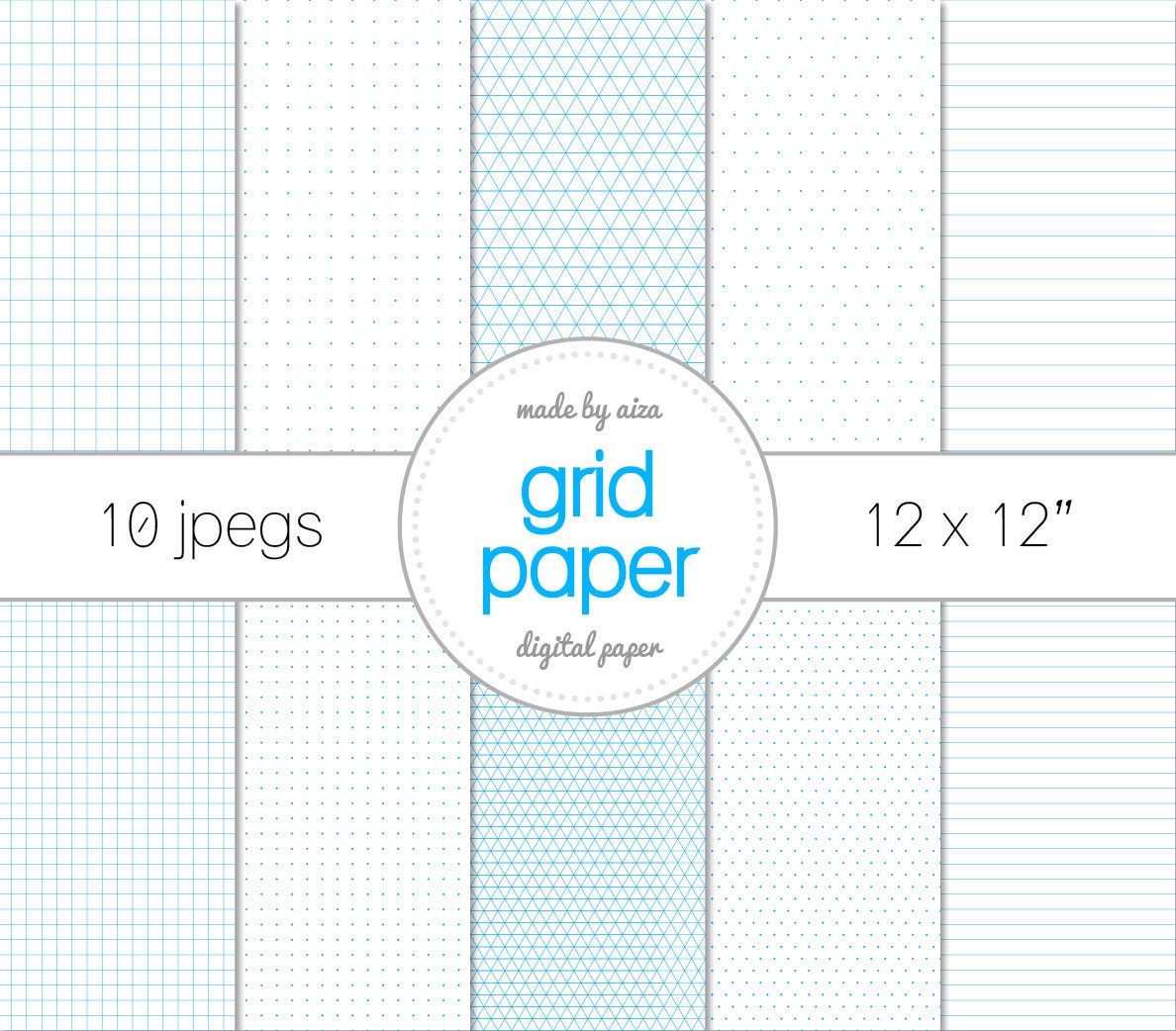 Digital Paper School exercise book, grid paper, isometric paper, dotted paper, lined paper, Pack of 10 - INSTANT DOWNLOAD 12x12"
