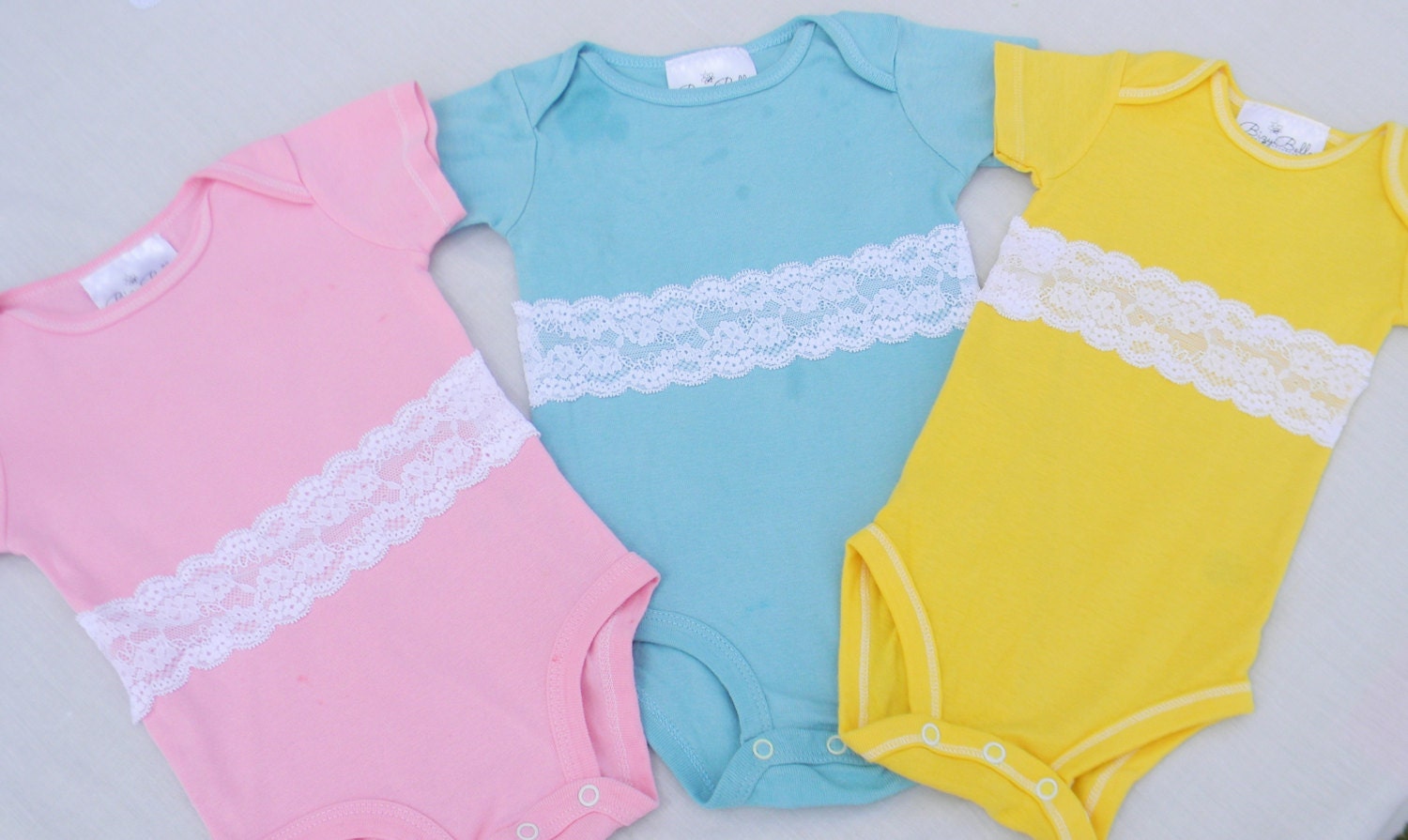 Sale:  Baby Girls Set of 3 Lace Onesies  (Newborn-18 Month) BizyBelle, Cotton Candy Collection