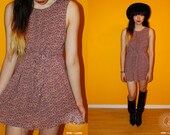 90s Small Pink and Yellow Floral Print Cotton Dress with Tie / Loose Fitting / Raw Hem / 90s Grunge / Size S-M
