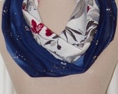 Blue Ombre Floral Infinity Scarf - Sheer Navy Chiffon with Silver Dots - Crinkle Flowers - Women's Spring/Summer Accessory