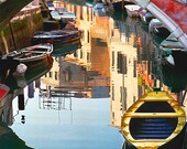 Venice Canal Photograph - Boats Bridge and Water Reflections - Italian Travel Photo - Romantic Wall Décor - 8 x 10 Fine Art Photography