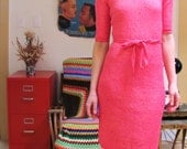 Pink Woven Ribbon Wiggle Dress 50s Small