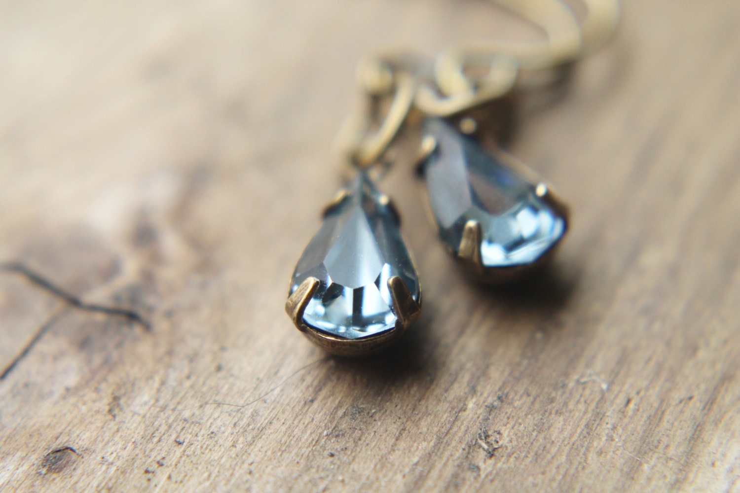 Blue Swarovski Earrings - Small Rhinestone Estate Jewelry Cornflower Feminine Drop Crystals.