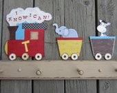 Train Peg Rack - I Know I Can - Hand Painted Wood - Pottery Barn Kids Ryder Train Bedding